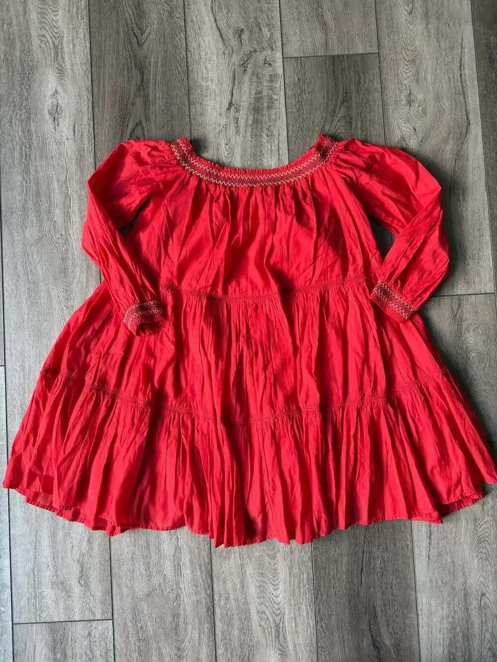 Free People Sunbeams Embroidered Boho Mini Dress Red Size S